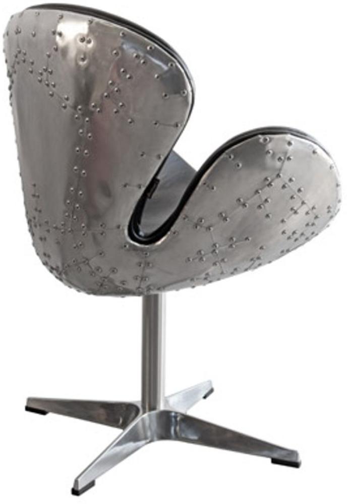 Luxus Art Deco Schreibtisch Stuhl Echtleder Schwarz / Aluminium Drehstuhl Drehsessel - Chefsessel - Air Wing Flugzeug Vintage Sessel Stuhl Bild 1