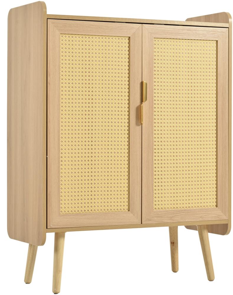 Merax Sideboard Kommode mit 2 Türen, verstellbaren Regalböden und geflochtenem Rattan - Maße: B80/T35/H105,5 cm Bild 1