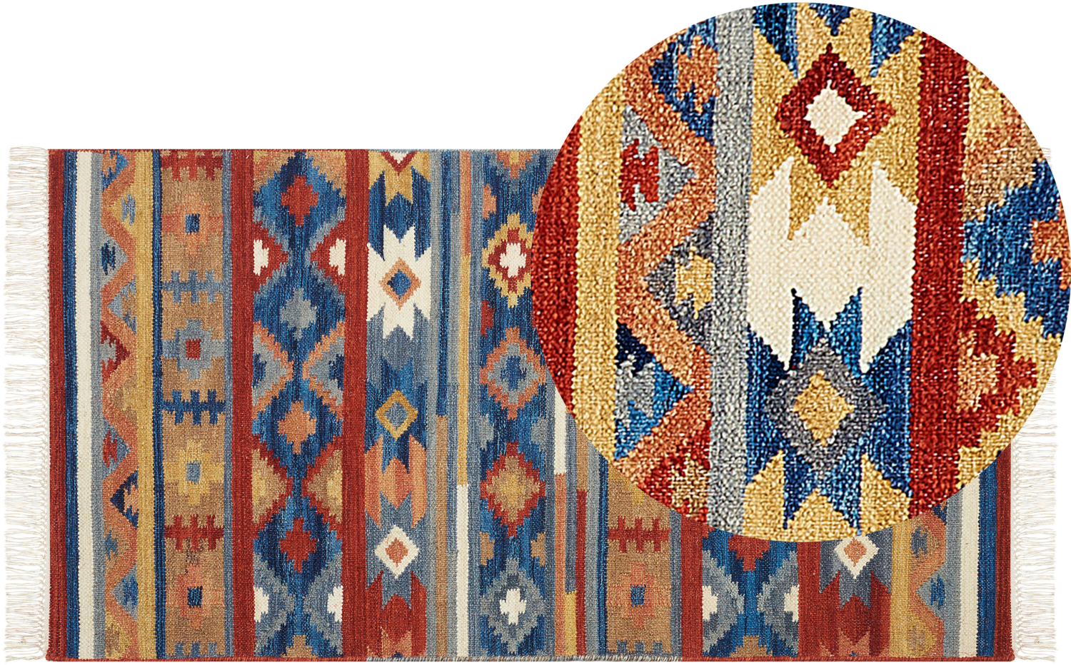 Kelim Teppich Wolle mehrfarbig 80 x 150 cm geometrisches Muster Kurzflor NORAKERT Bild 1