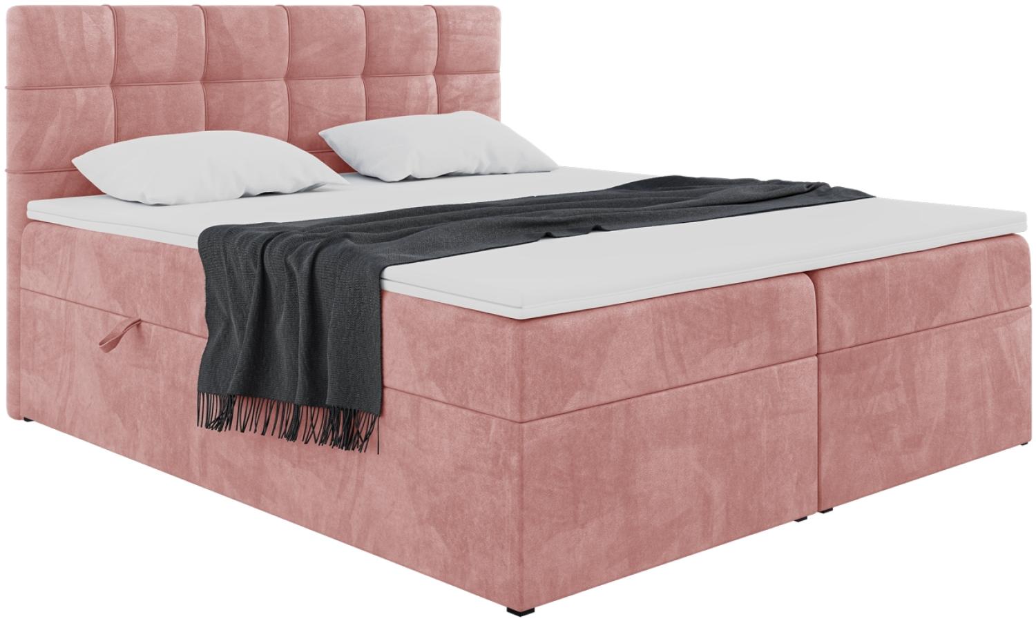 MEBLINI Boxspringbett TAPO 1 180x200 cm mit Bettkasten - H4/Rosa Samt Polsterbett - Doppelbett mit Topper & Taschenfederkern-Matratze Bild 1