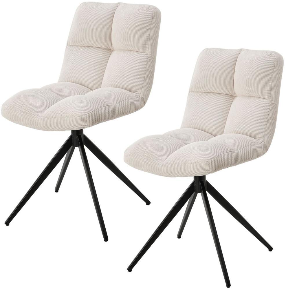 Juskys Drehstuhl Dallas 2er Set - Esszimmerstühle drehbar, Stoff Bezug - Stuhl bis 120 kg belastbar - Stühle Esszimmer, Esszimmerstuhl Cord Beige Bild 1