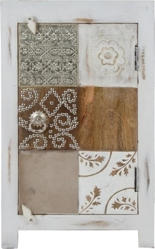Kommode Santosh 40 x 32 x 70 cm Tannen-Holz Weiß mit Fachboden und Türfrontdekor Bild 1