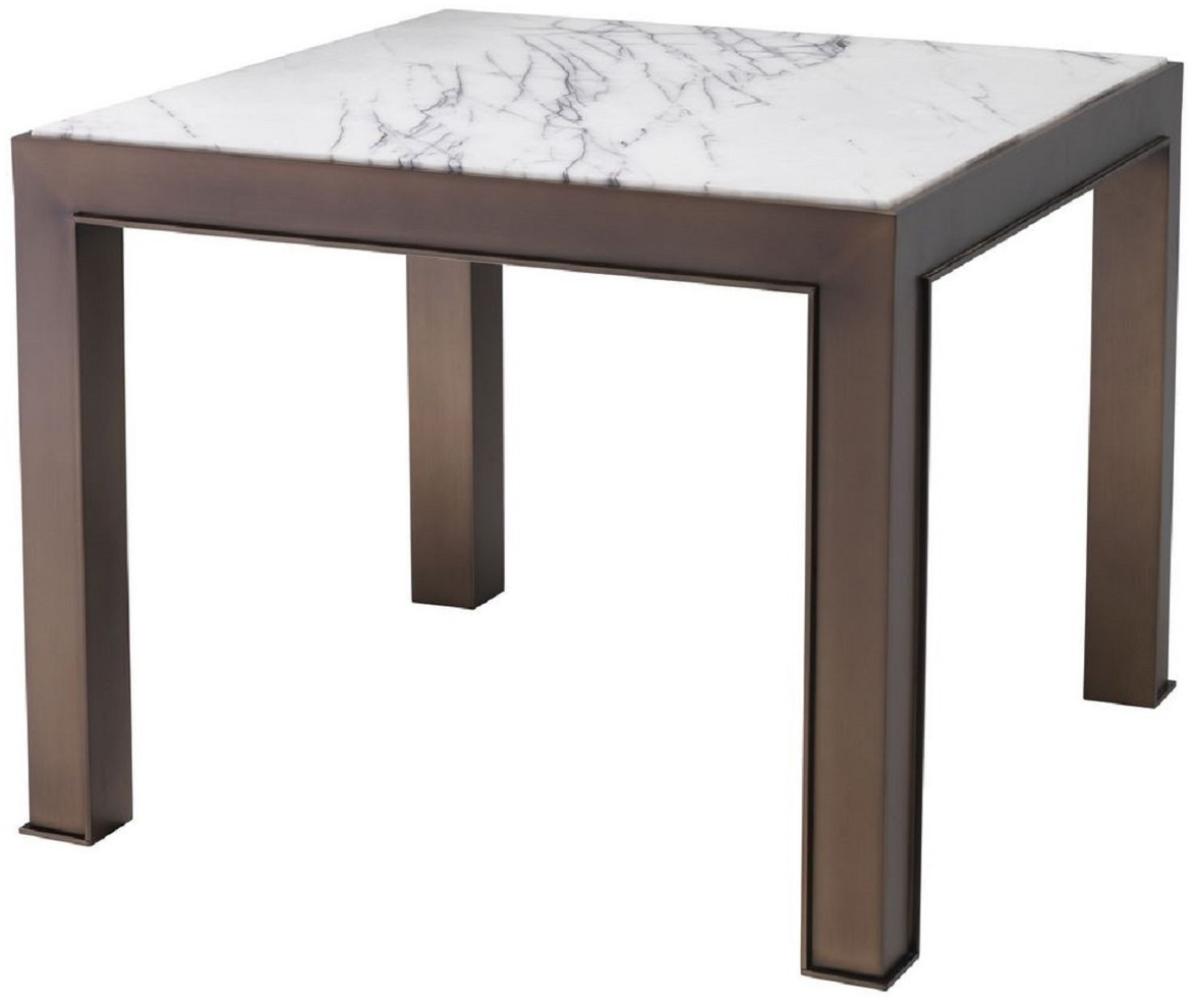 Casa Padrino Luxus Beistelltisch Antik Messingfarben / Weiß / Lila 65 x 65 x H. 51,5 cm - Edelstahl Tisch mit Marmorplatte - Wohnzimmer Möbel - Luxus Möbel Bild 1