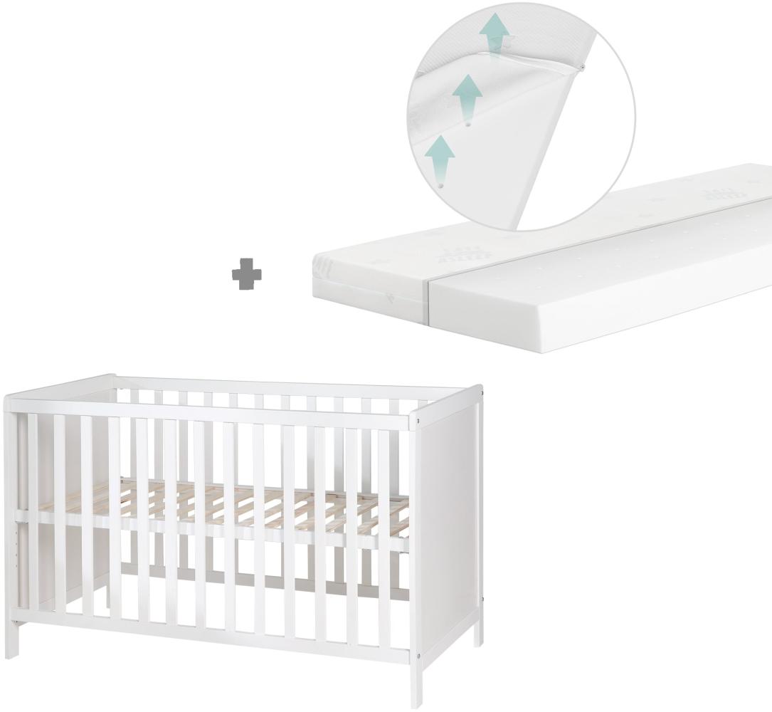 roba 2-in-1 Beistell- & Babybett 60x120 + 'safe asleep®' Matratze, weiß, höhenverstellbar, 5 Schlupfsprossen, inkl. Lattenrost & Matratze Bild 1