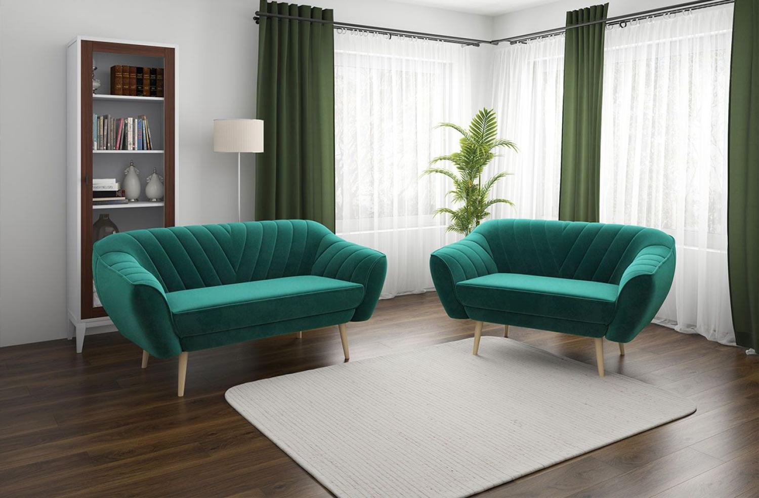 Couchgarnitur zum Wohnzimmer, Sofa-Set - Sofa MIA - 3 2 1 - Dunkelgrün Velours Bild 1