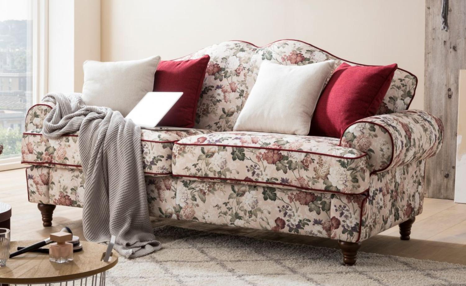 Sofa 3-Sitzer Elita in creme Landhaus Blumen 200 cm Bild 1
