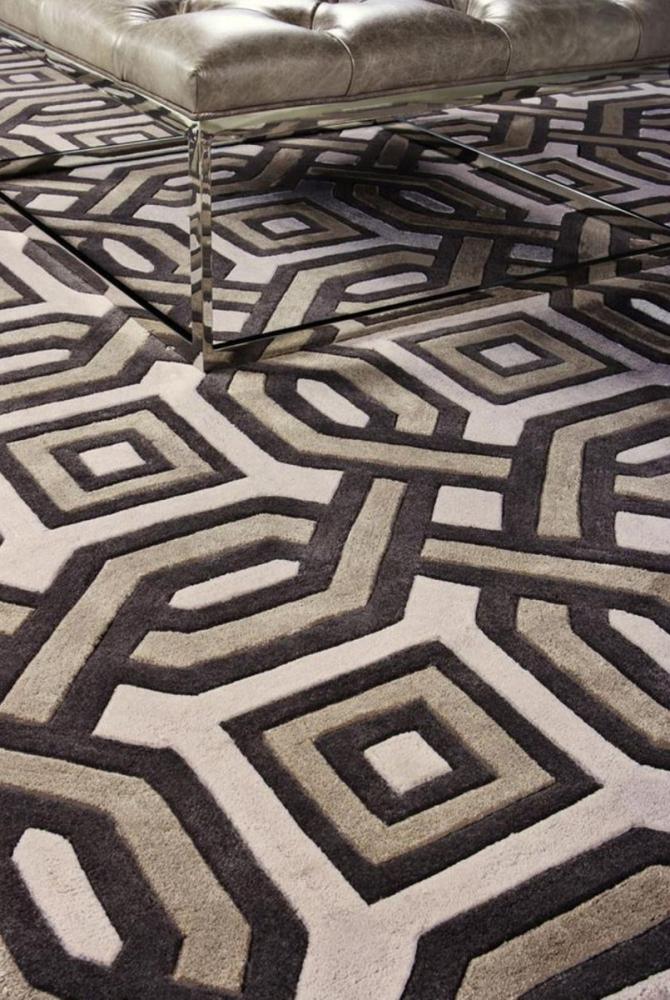 Casa Padrino Designer Teppich aus Neuseeland Wolle 200 x 300 cm - Luxus Wohnzimmer Teppich Bild 1