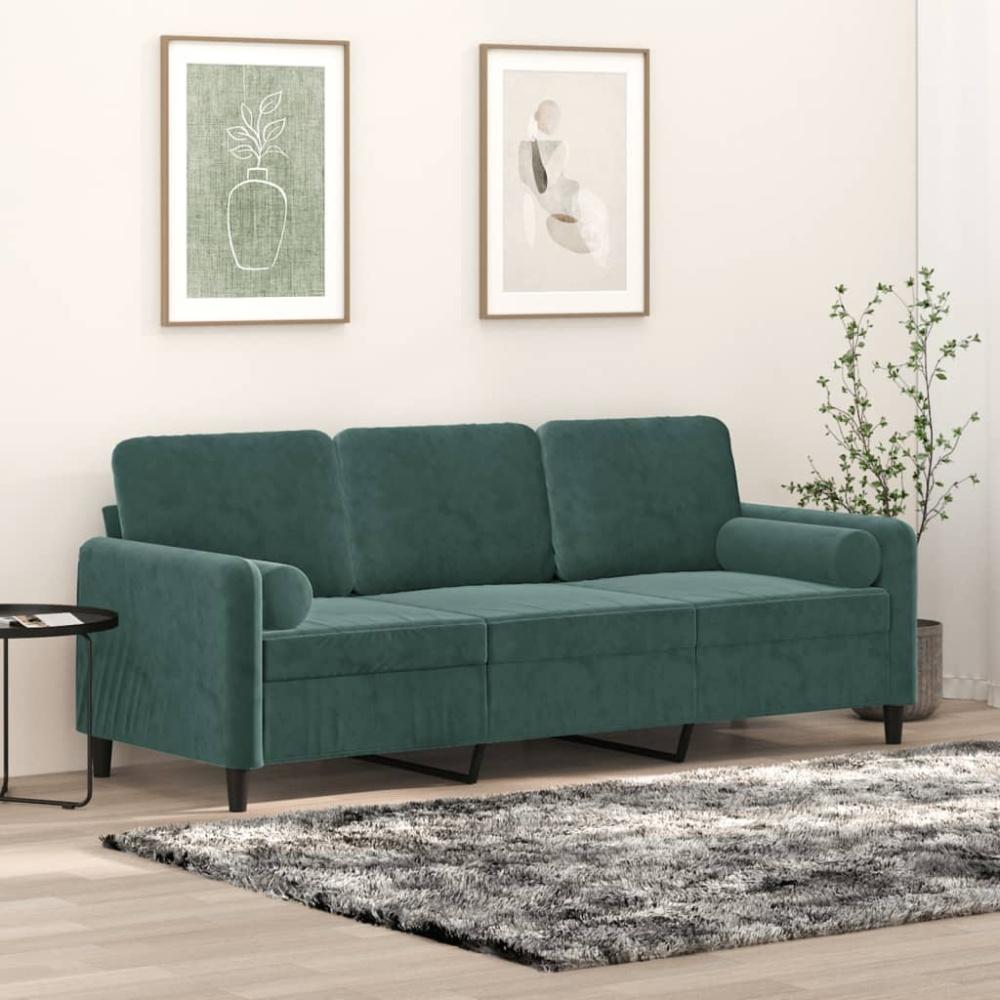 vidaXL 3-Sitzer-Sofa mit Zierkissen Dunkelgrün 180 cm Samt Bild 1