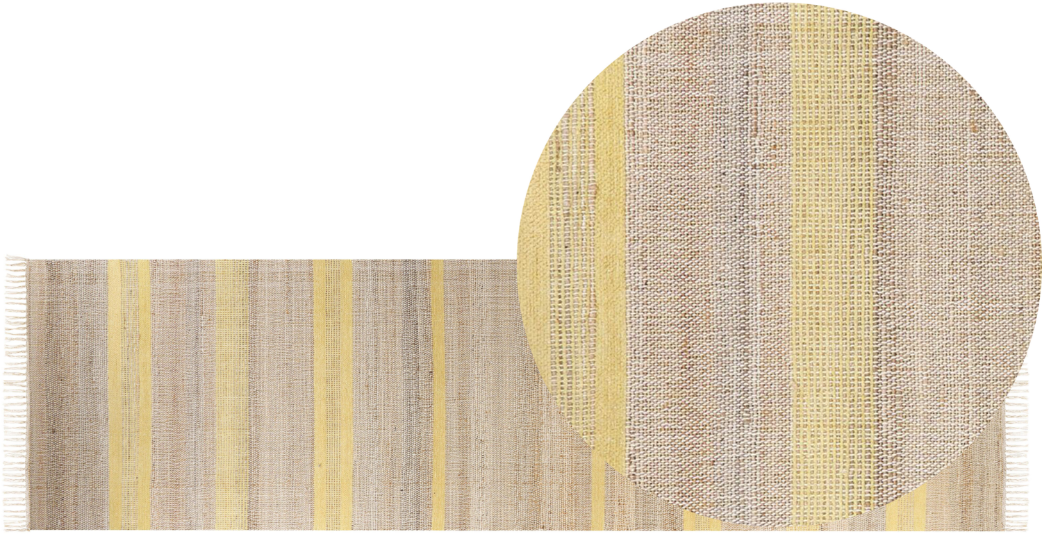Teppich Jute beige gelb 80 x 300 cm Streifenmuster Kurzflor zweiseitig TALPUR Bild 1