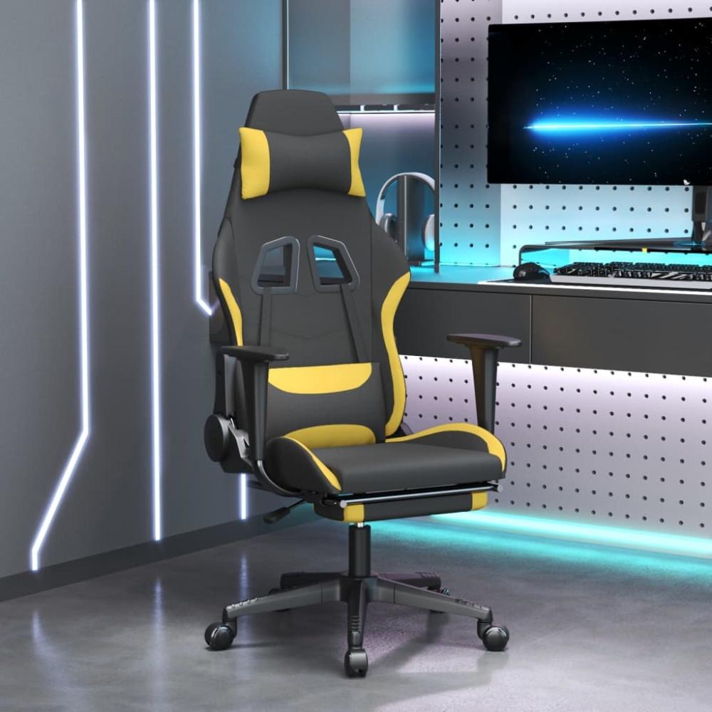 Gaming-Stuhl mit Fußstütze Schwarz und Gelb Stoff, Drehbar [3143746] Bild 1