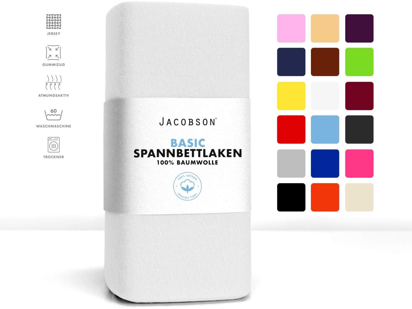 Jacobson Jersey Spannbettlaken Spannbetttuch Baumwolle Bettlaken (180x200-200x200 cm, Weiss) Bild 1