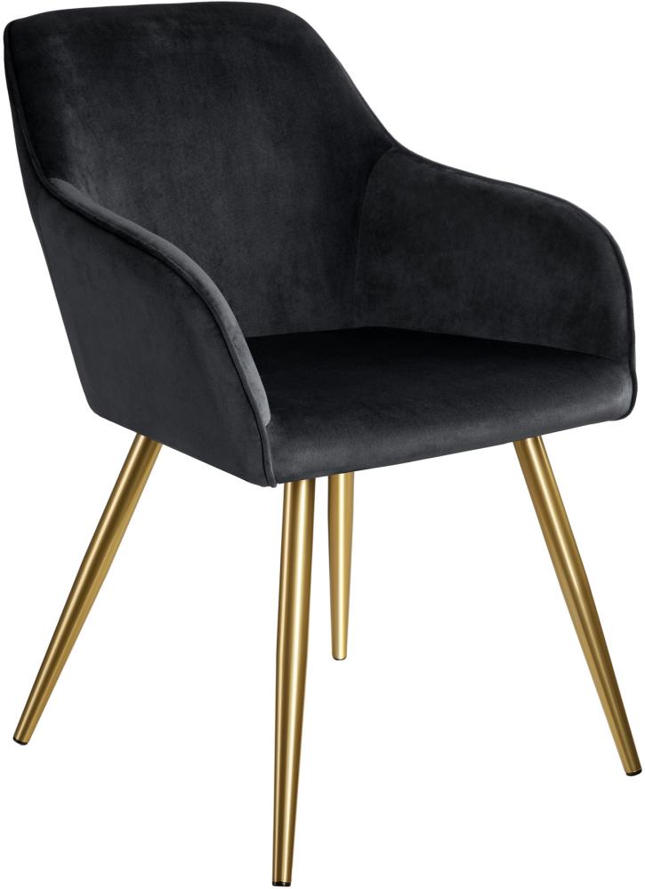 6er Set Stuhl Marilyn Samtoptik, goldene Stuhlbeine - schwarz/gold Bild 1