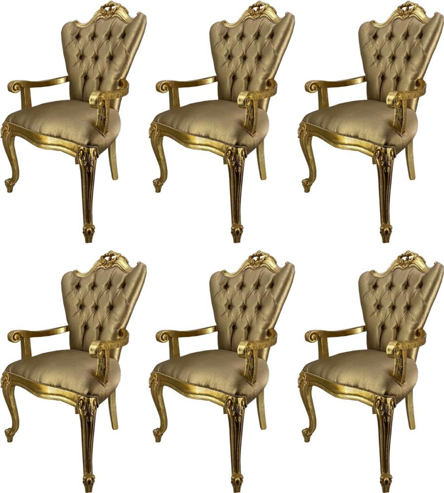 Casa Padrino Luxus Barock Esszimmerstuhl Set Gold / Gold - 6 Küchen Stühle mit Armlehnen - Barock Esszimmer Möbel - Edel & Prunkvoll Bild 1
