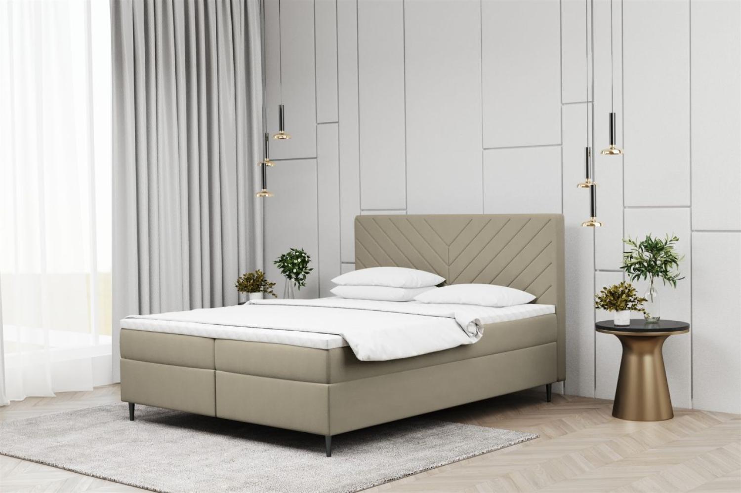 Boxspringbett Schlafzimmerbett BONITA 160x200cm in Stoff Matt Velvet Beige Bild 1