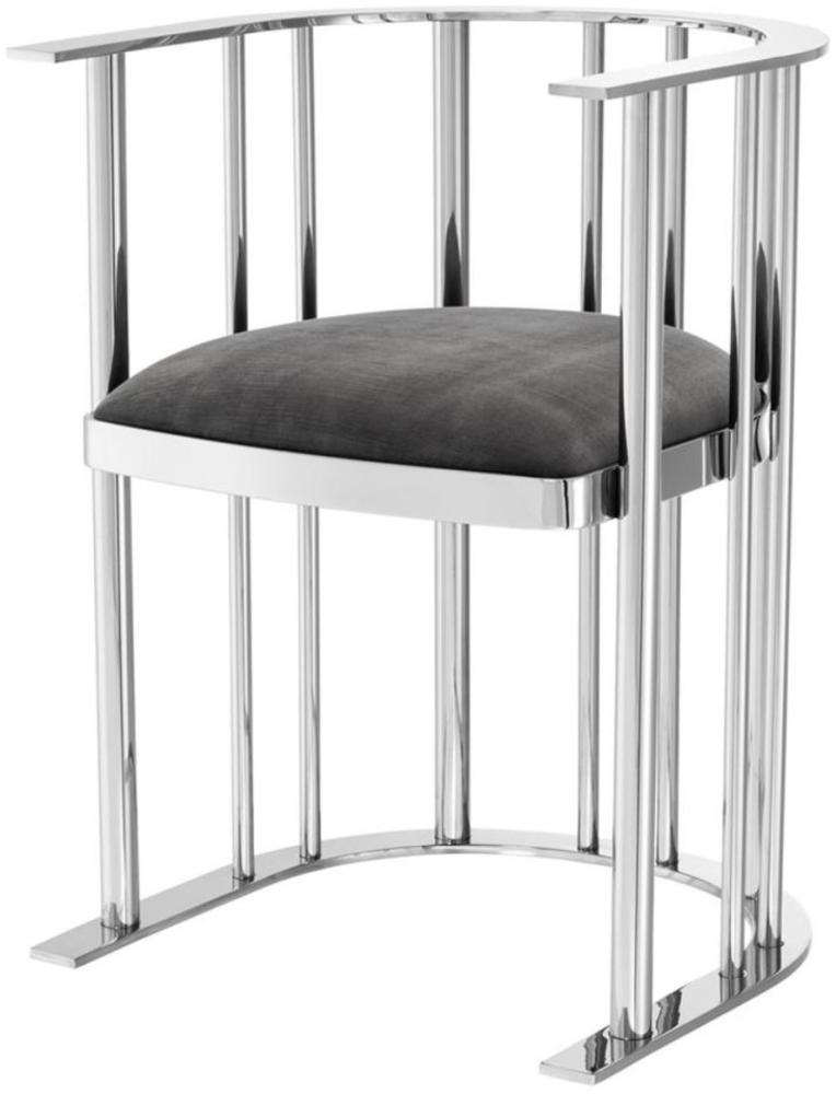 Casa Padrino Designer Stuhl mit Armlehnen Silber / Dunkelgrau 54,5 x 53 x H. 68 cm - Designermöbel Bild 1