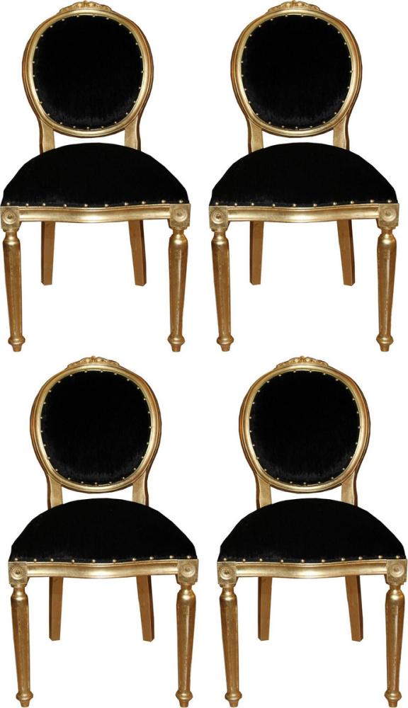 Casa Padrino Luxus Barock Esszimmer Set Medaillon Schwarz / Gold 50 x 52 x H. 99 cm - 4 handgefertigte Esszimmerstühle - Barock Esszimmermöbel Bild 1
