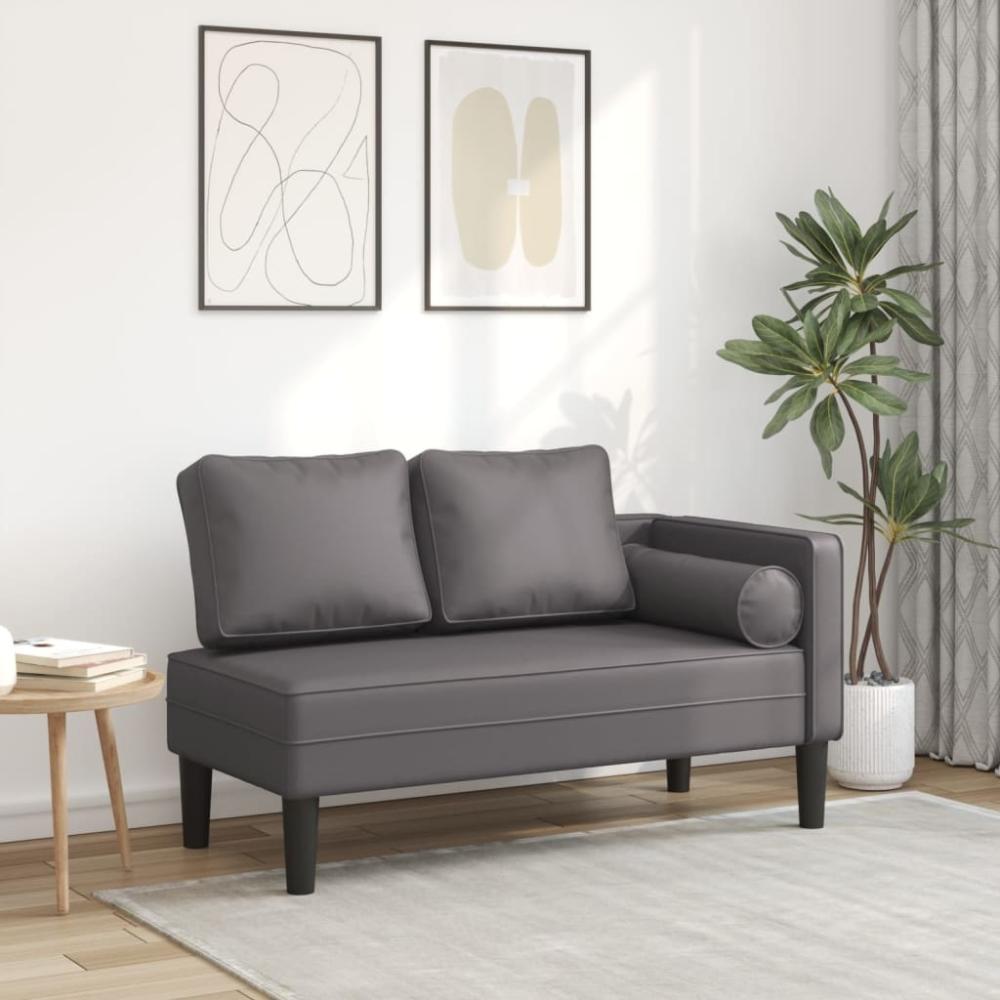 vidaXL Chaiselongue mit Kissen Grau Kunstleder, 116,5 x 62 x 57,5 cm Bild 1