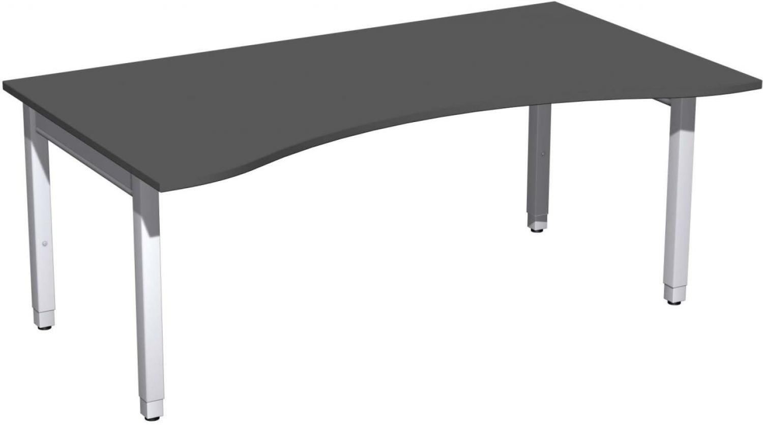 Schreibtisch '4 Fuß Pro Quadrat' Ergonomieform höhenverstellbar, 180x100x68-86cm, Graphit / Silber Bild 1