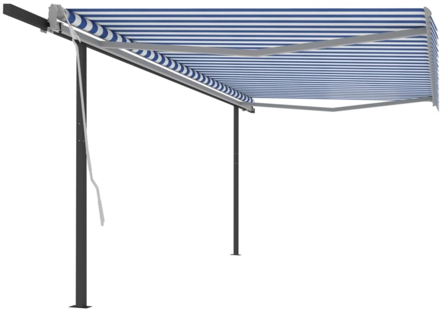 Gelenkarmmarkise Einziehbar mit Pfosten 5x3 m Blau & Weiß Bild 1