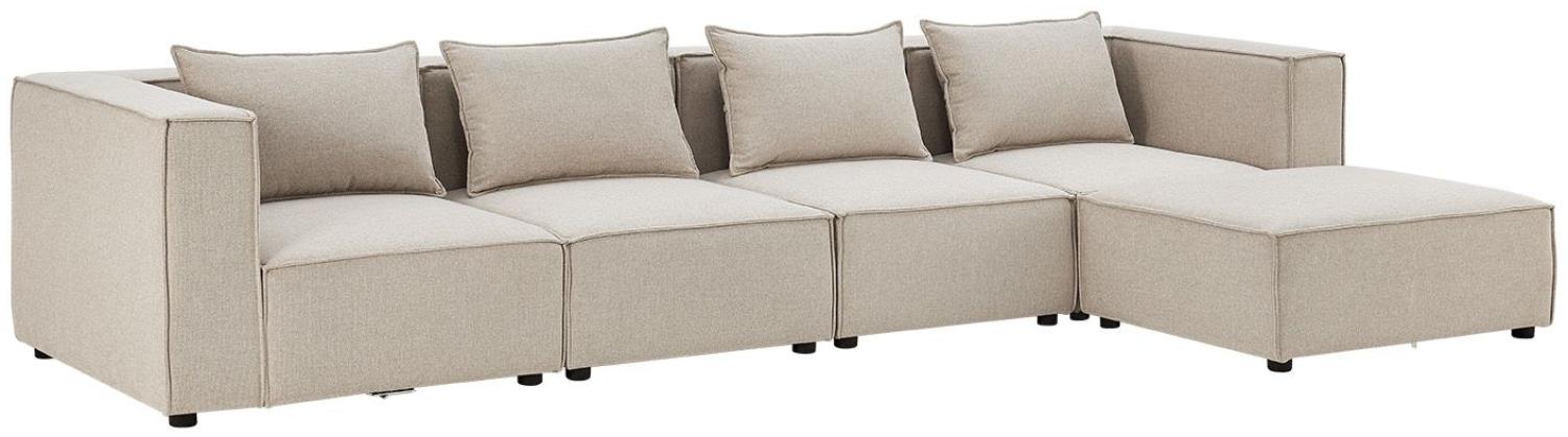 Juskys modulares Sofa Domas XL - Couch für Wohnzimmer - 4 Sitzer - Ottomane, Armlehnen & Kissen - Ecksofa Eckcouch Ecke - Wohnlandschaft Stoff Beige Bild 1