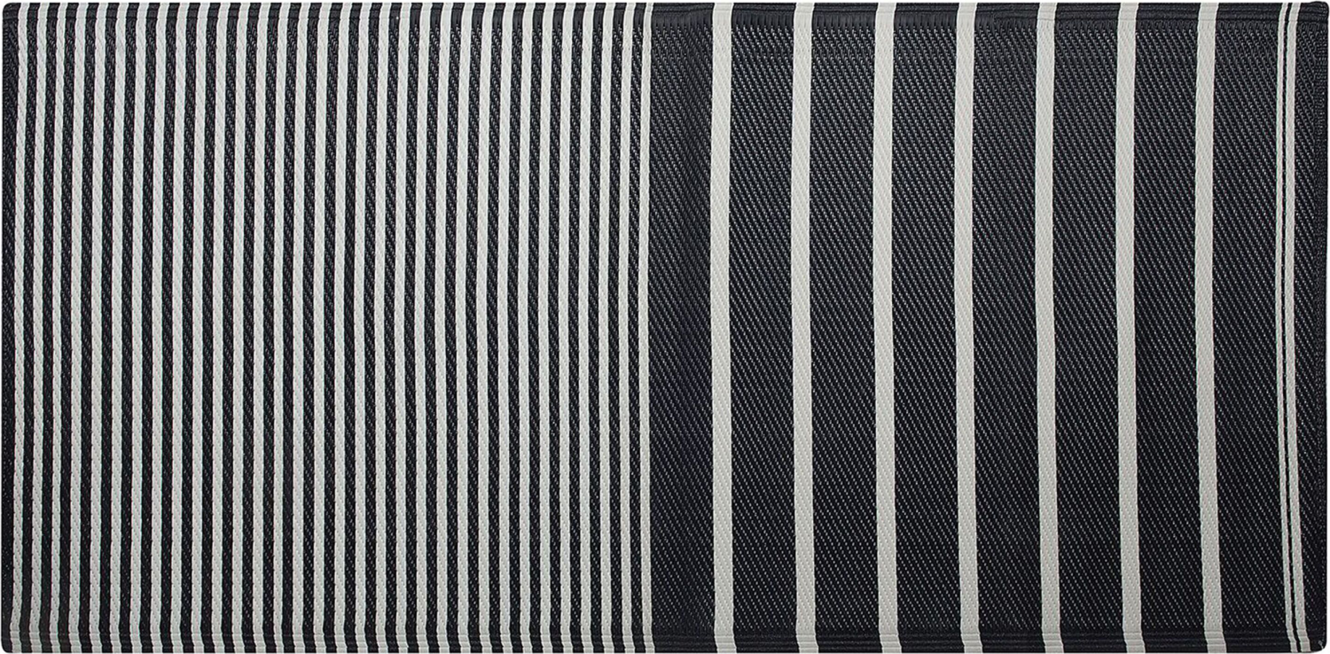 Outdoor Teppich schwarz 90 x 180 cm Streifenmuster Kurzflor HALDIA Bild 1