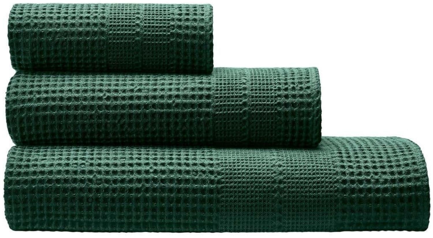 Cotonea Waffelpikee-Handtücher aus Bio Baumwolle | Gästetuch 35x50 cm | smaragd Bild 1