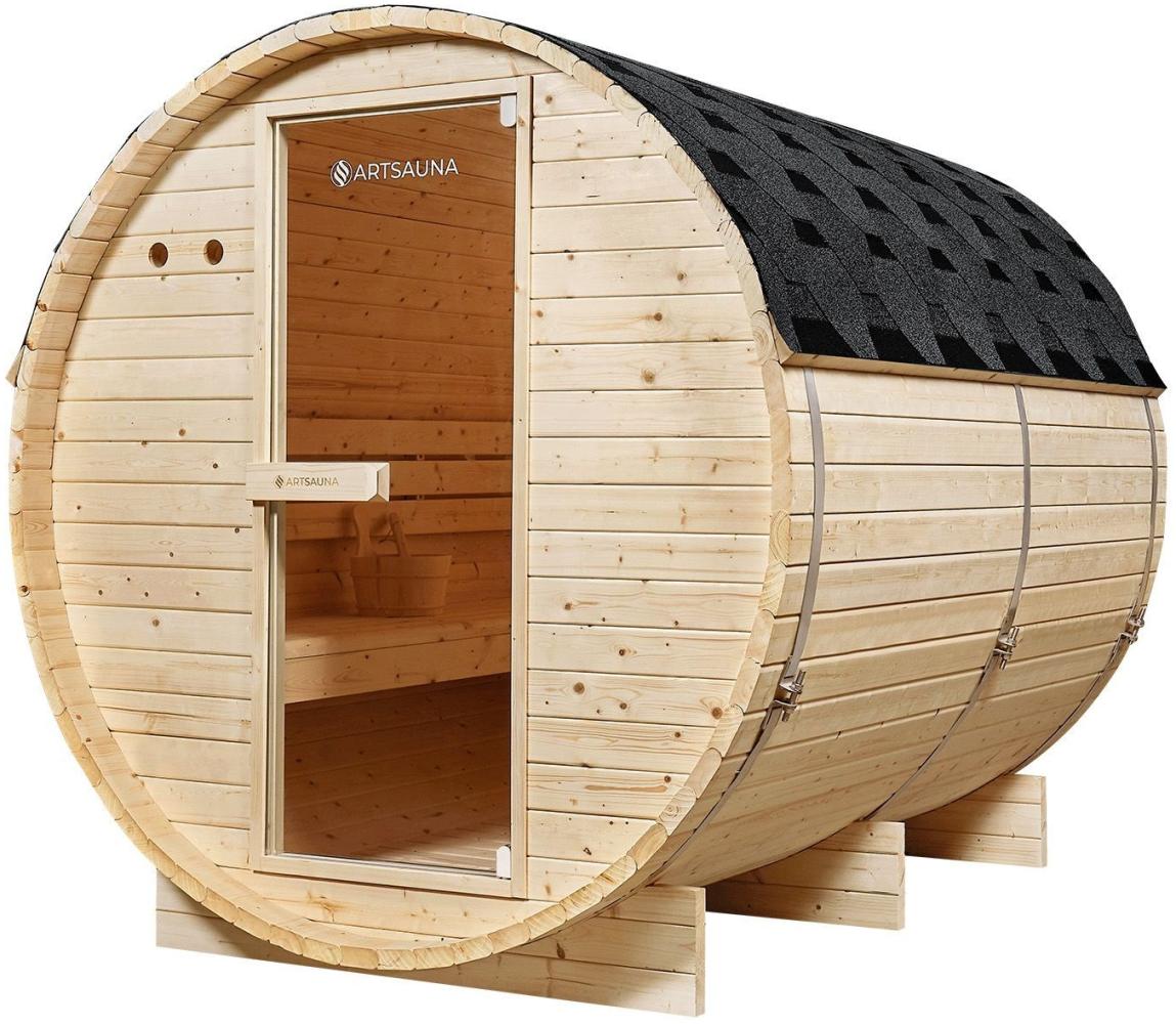 Artsauna Outdoor Fasssauna Spitzbergen 220 für 6 Personen - 8 kW Ofen, Saunasteine & Zubehör - Saunafass aus Fichtenholz - Außensauna Gartensauna Bild 1