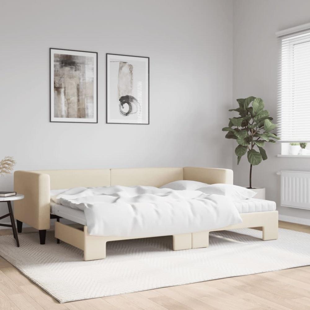 Tagesbett Ausziehbar mit Matratzen Creme 80x200 cm Stoff Bild 1