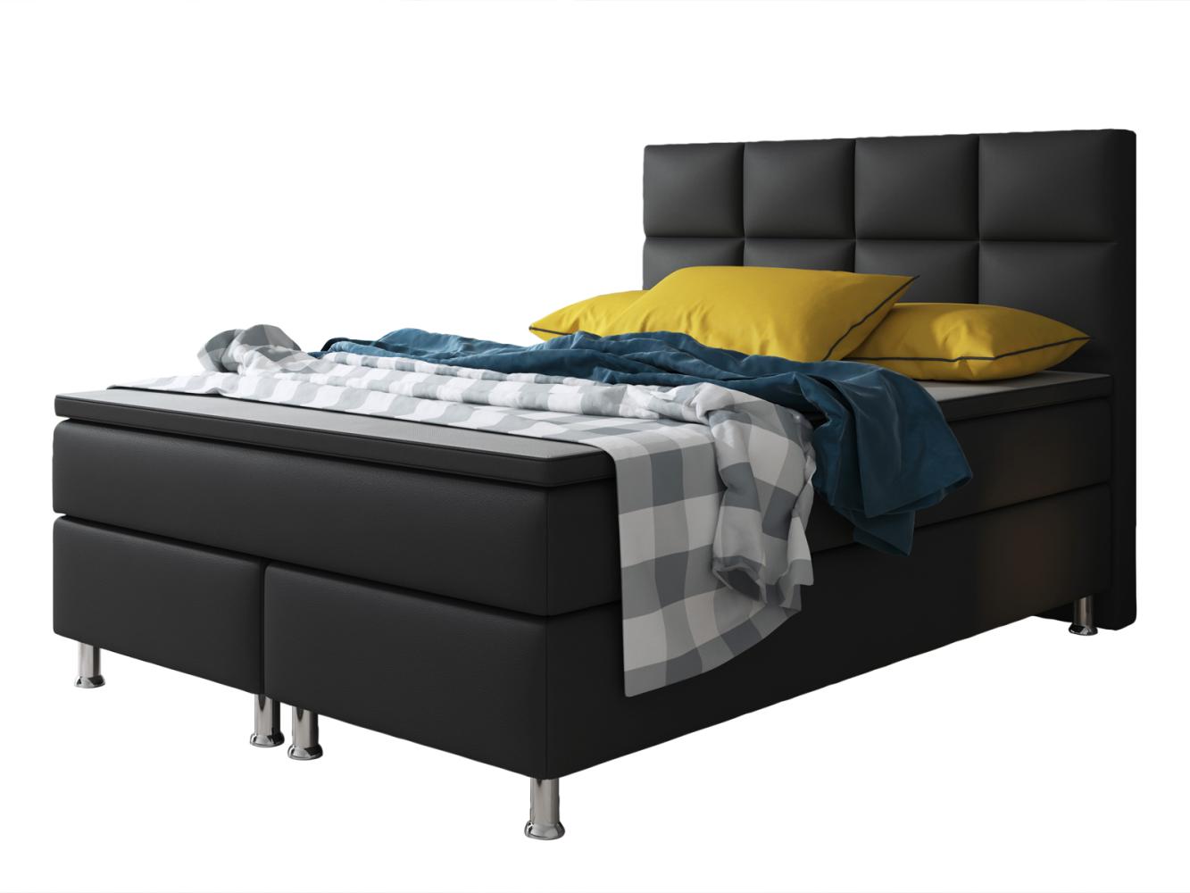 Boxspringbett Miami 140x200 cm Kunstleder Schwarz Bild 1