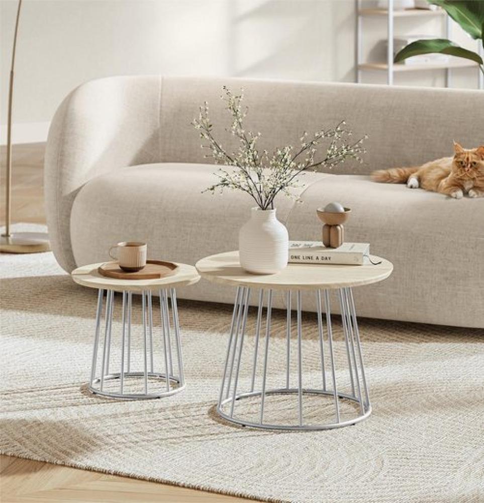 VASAGLE Couchtisch (2er Set), runder Beistelltisch, 2er Set, für Wohnzimmer, modern,Naturbeige Bild 1