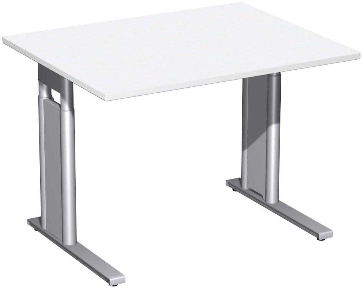 Schreibtisch 'C Fuß Pro' höhenverstellbar, 100x80cm, Weiß / Silber Bild 1