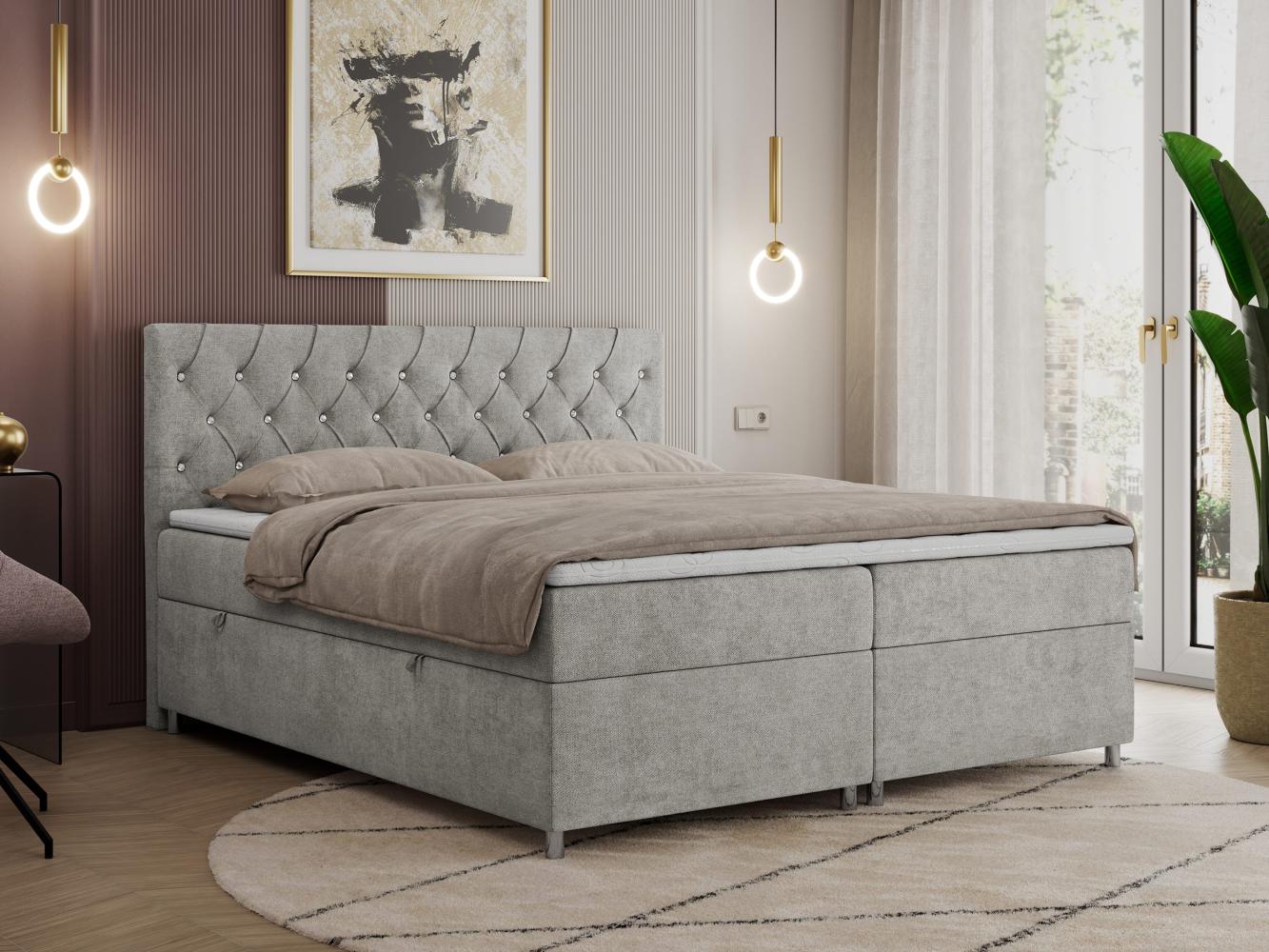 Boxspringbett Doppelbett Polsterbett Kunstlederbett mit Bettkasten - ROMA - 140x200cm - Hellgrau Stoff - H4 Bild 1