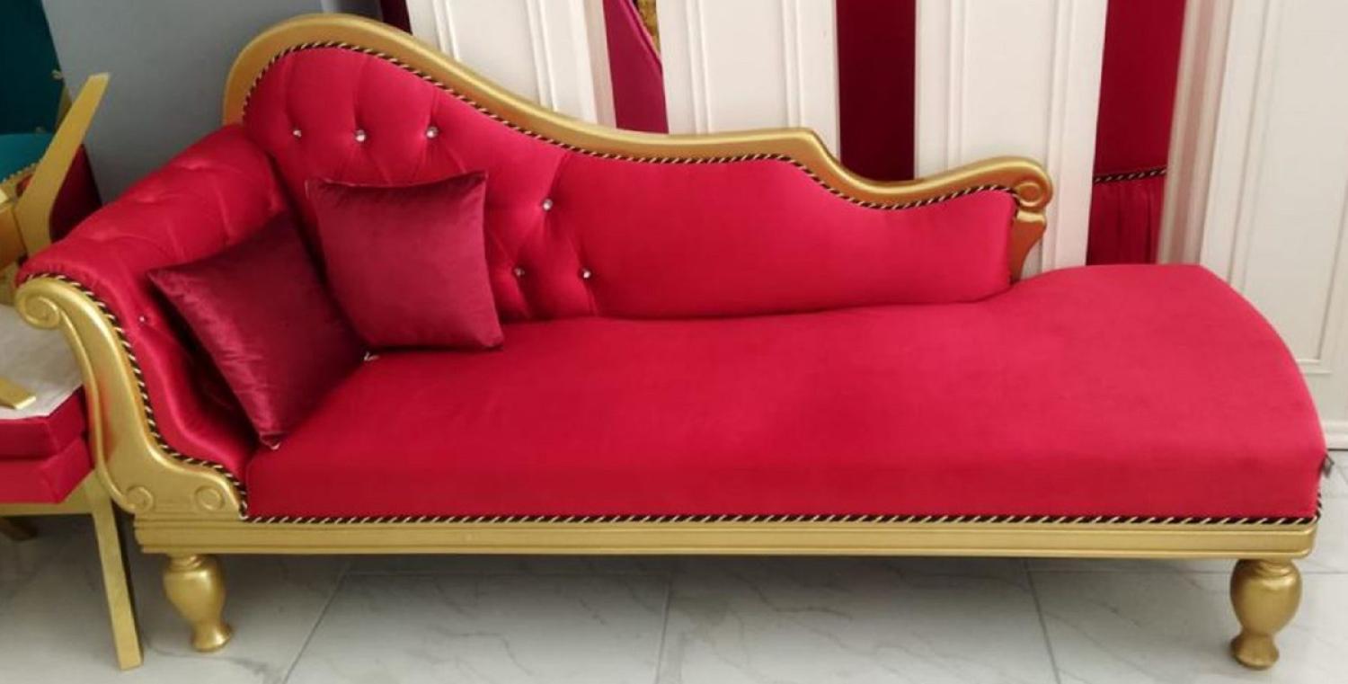Casa Padrino Luxus Barock Chaiselongue Rot / Gold - Handgefertigte Massivholz Recamiere mit edlem Samtstoff und Glitzersteinen - Barock Möbel - Edel & Prunkvoll Bild 1