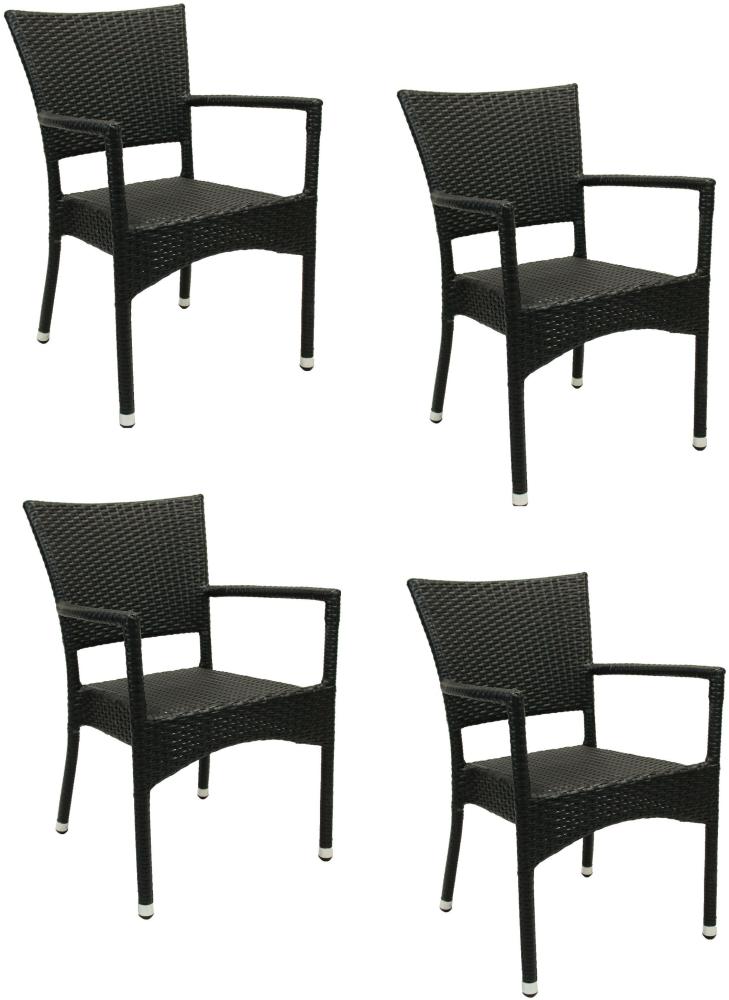 4x KONWAY® ROM Stapelsessel Schwarz Premium Polyrattan Garten Sessel Stuhl Set Bild 1