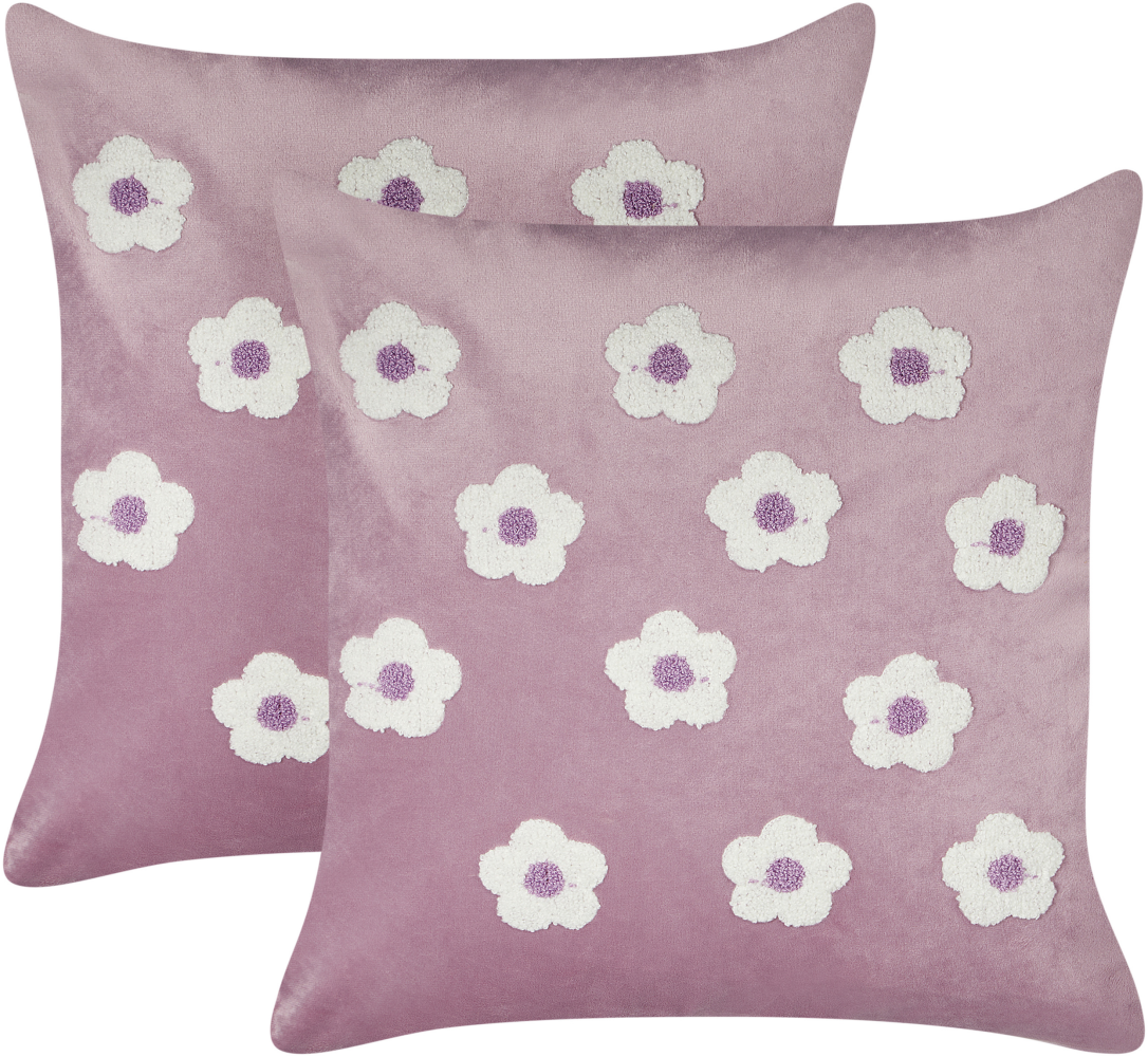 Kissen 2er Set Stickerei Samtstoff Violett ECHINACEA 45 x 45 cm Bild 1