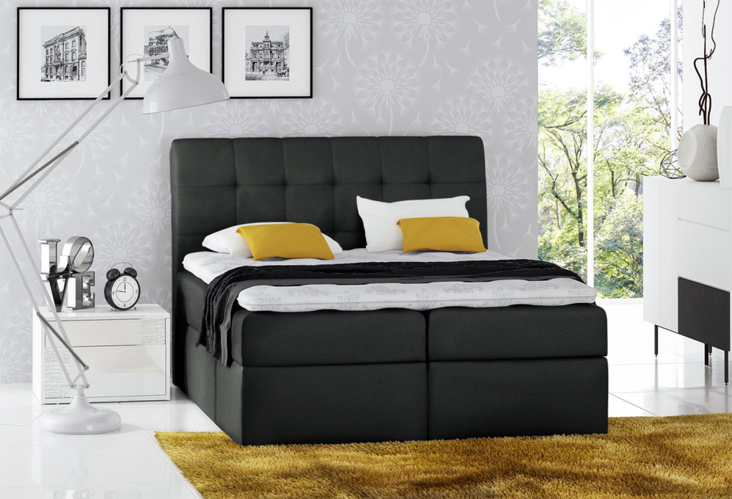 Stylefy 'Bagira' Boxspringbett Strukturstoff Schwarz 140 x 200 cm Bild 1