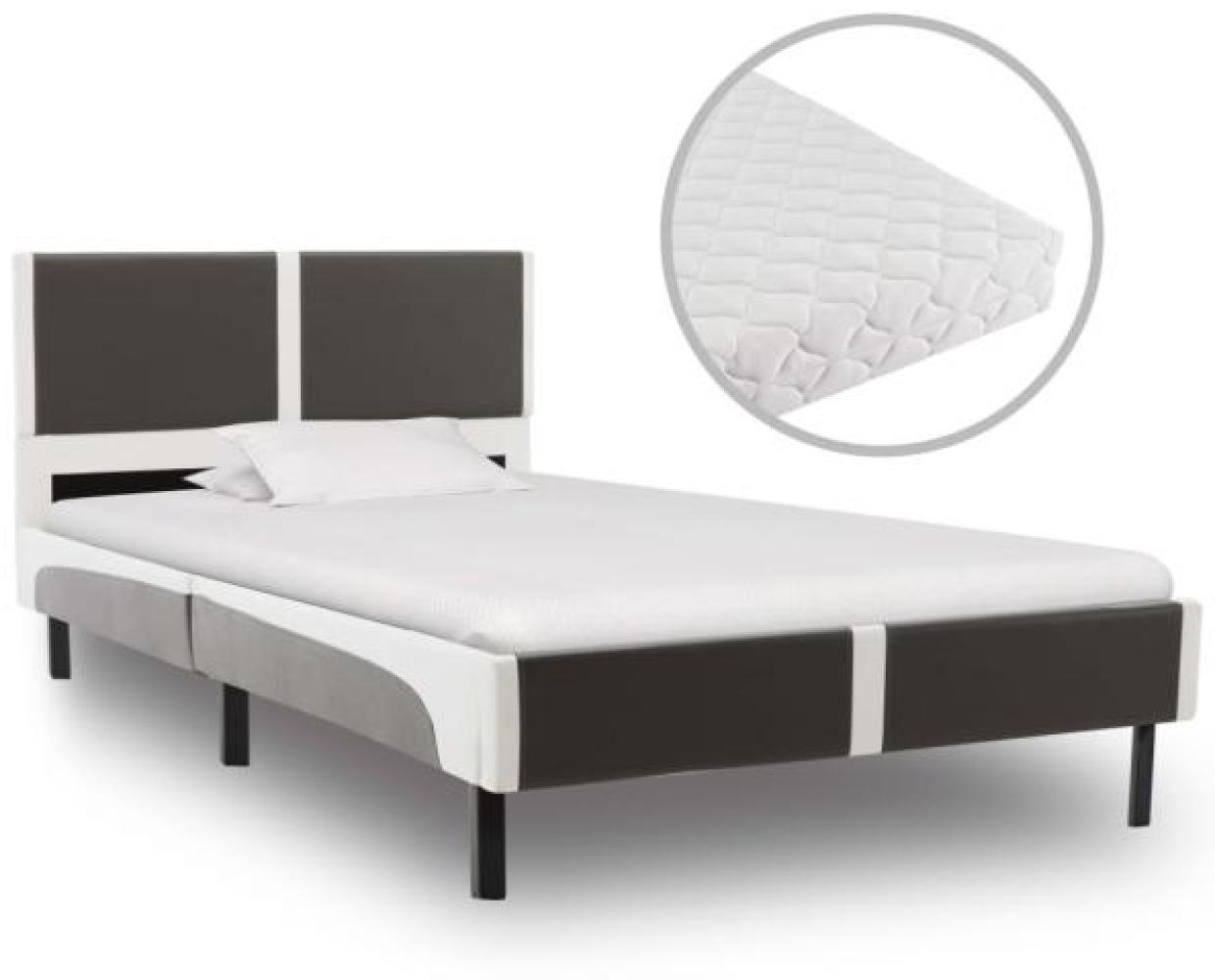 vidaXL Bett mit Matratze Grau und Weiß Kunstleder 90 x 200 cm Bild 1