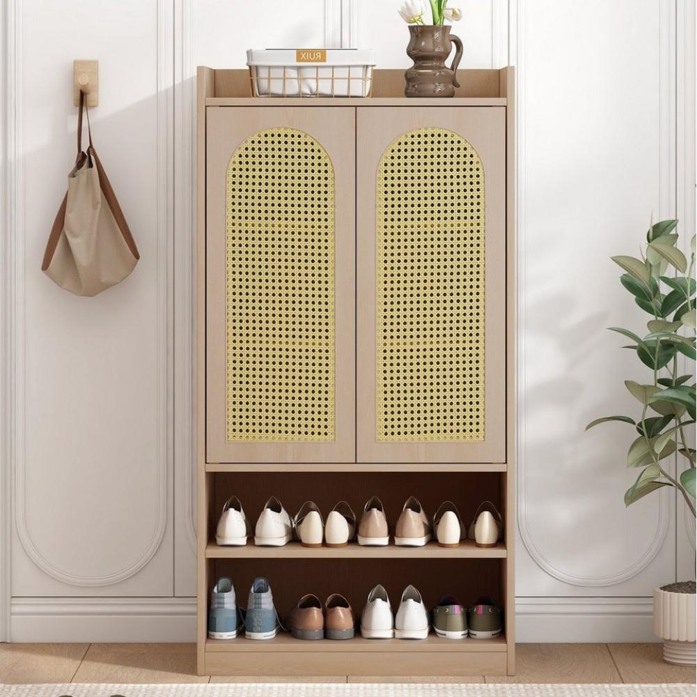 Merax Highboard mit Polyrattan-Tür, mit verstellbaren Einlegeböden, Schuhschrank Landhausstil Bild 1