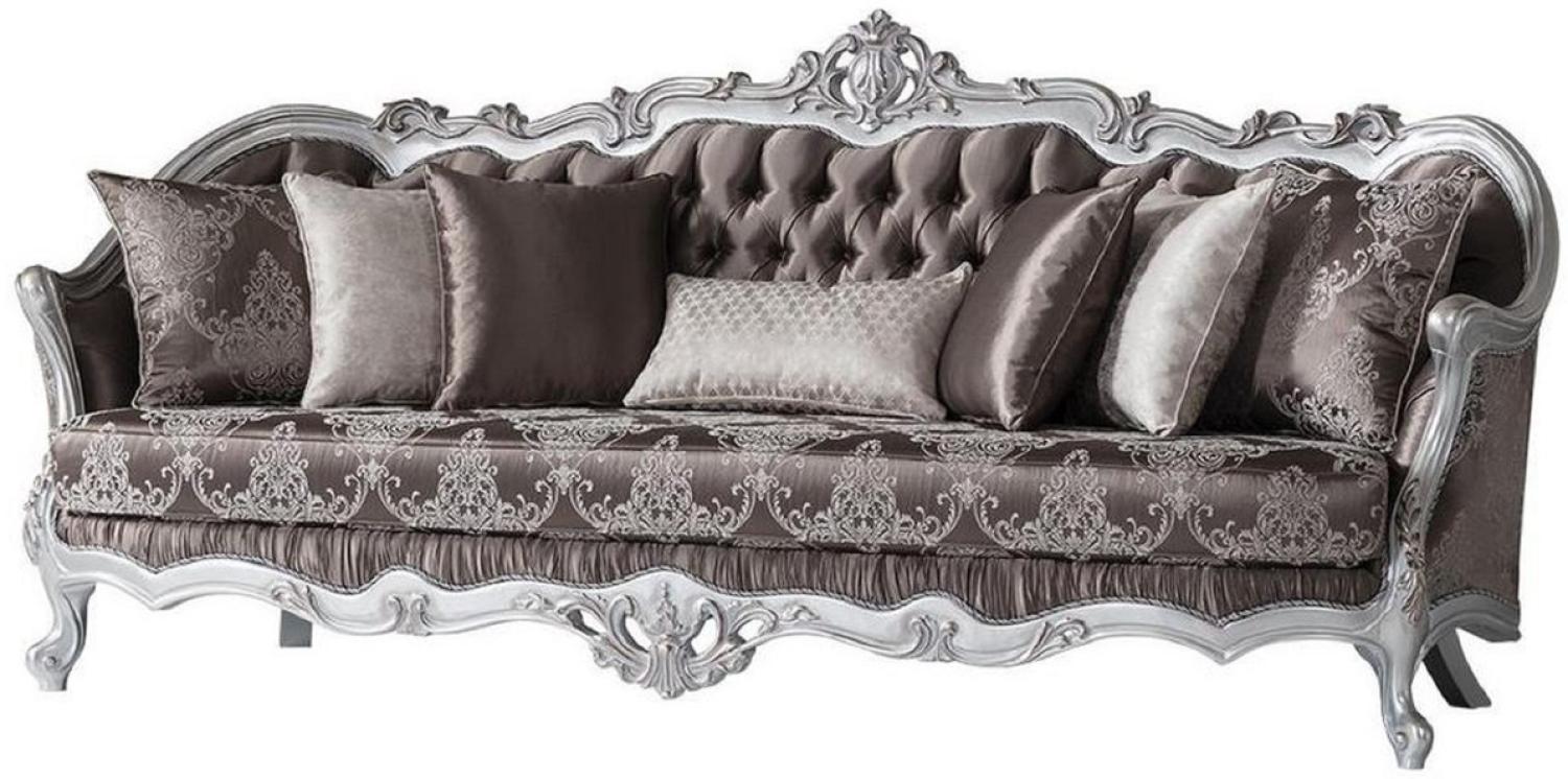 Casa Padrino Luxus Barock Sofa Bronzefarben / Silber 262 x 90 x H. 113 cm - Prunkvolles Wohnzimmer Sofa mit dekorativen Kissen Bild 1