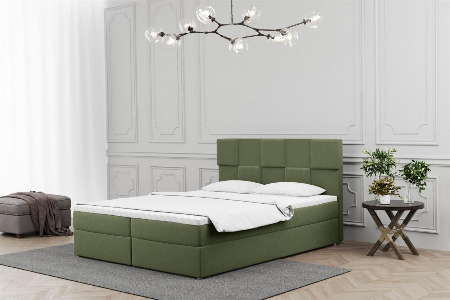 Boxspringbett Schlafzimmerbett JOLIE 140x200cm in Stoff Matt Velvet Olive Bild 1