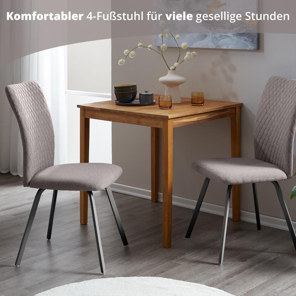 KHG Esszimmerstühle 2er Set, Polsterstuhl Grau Webstoff gesteppt, Stuhlbeine Metall schwarz pulverbeschichtet, Küchenstuhl, Essstuhl für Esszimmer Küche Büro Bild 1