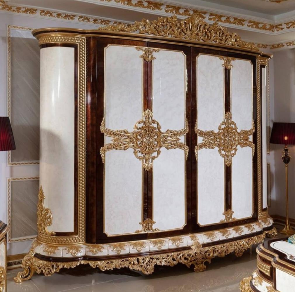Casa Padrino Luxus Barock Schlafzimmerschrank Weiß / Braun / Gold - Prunkvoller Kleiderschrank im Barockstil - Barock Schlafzimmer & Hotel Möbel - Edel & Prunkvoll Bild 1