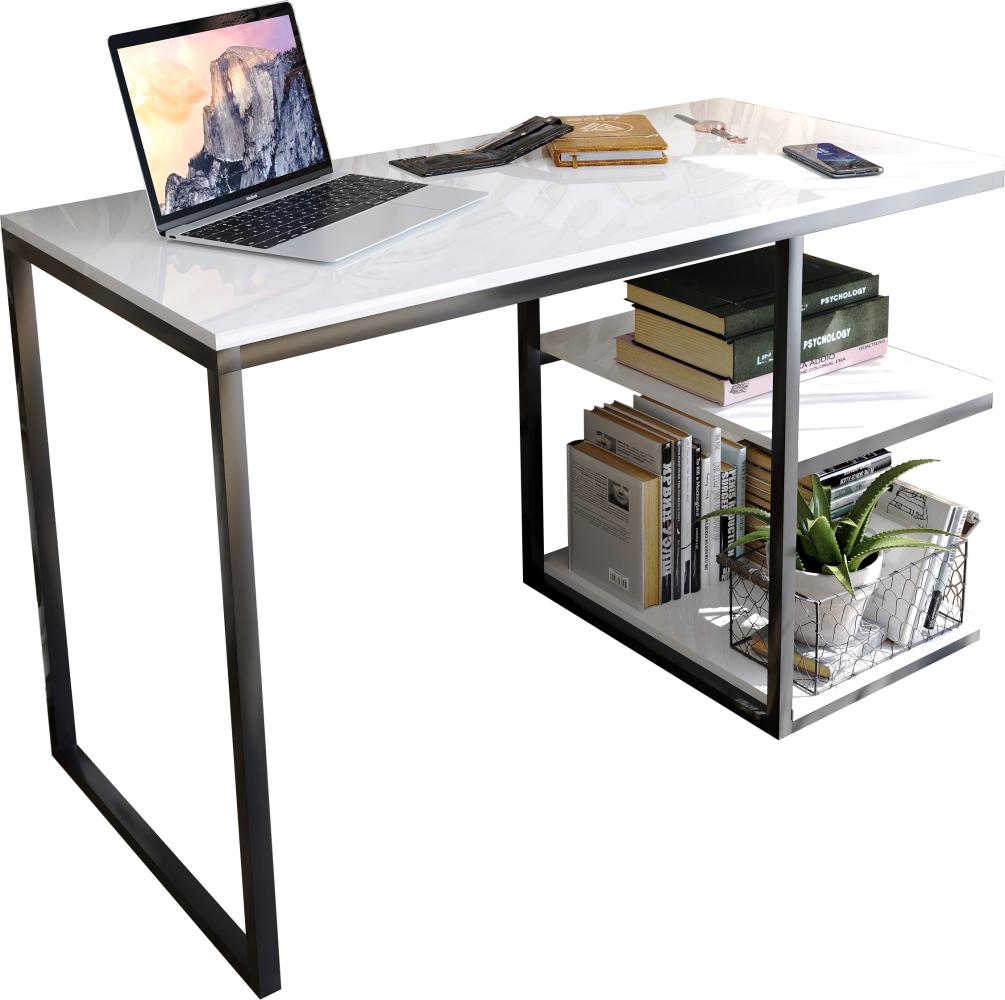 Domando Schreibtisch Capoliveri Modern für Büro Breite 120cm, Metallgestell pulverbeschichtet in Schwarz und Weiß Hochglanz Bild 1