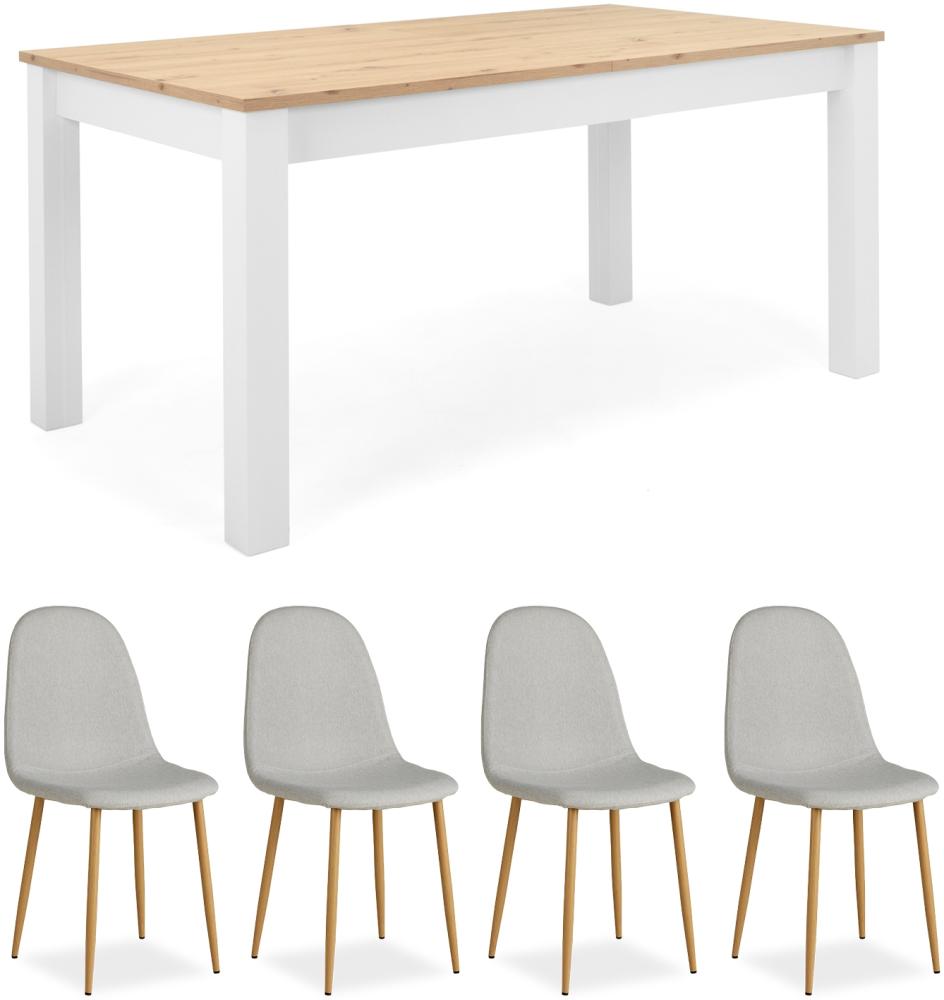 Tisch mit 4 Stühlen ausziehbar, Holz Bild 1