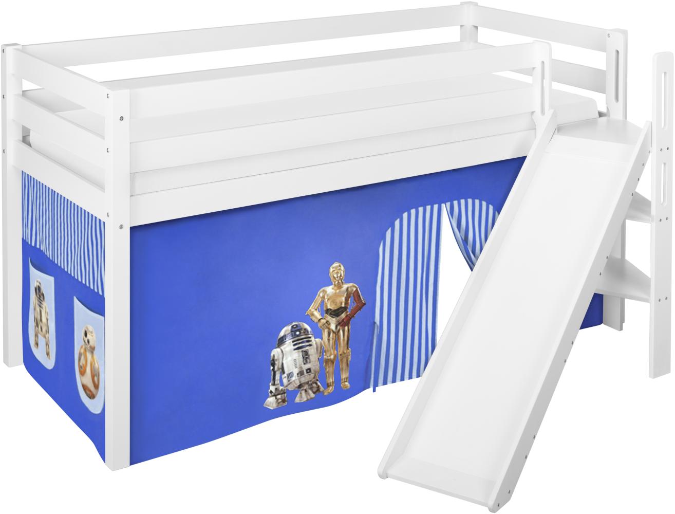 Lilokids 'Jelle' Spielbett 90 x 190 cm, Star Wars Blau, Kiefer massiv, mit schräger Rutsche und Vorhang Bild 1