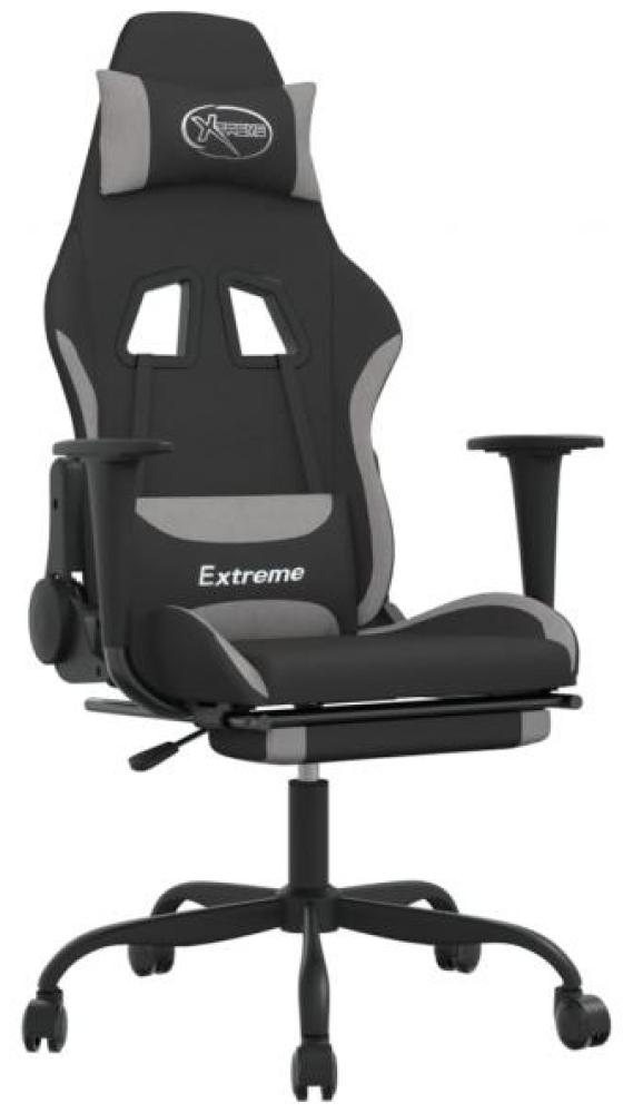Gaming-Stuhl mit Fußstütze Schwarz und Hellgrau Stoff Bild 1