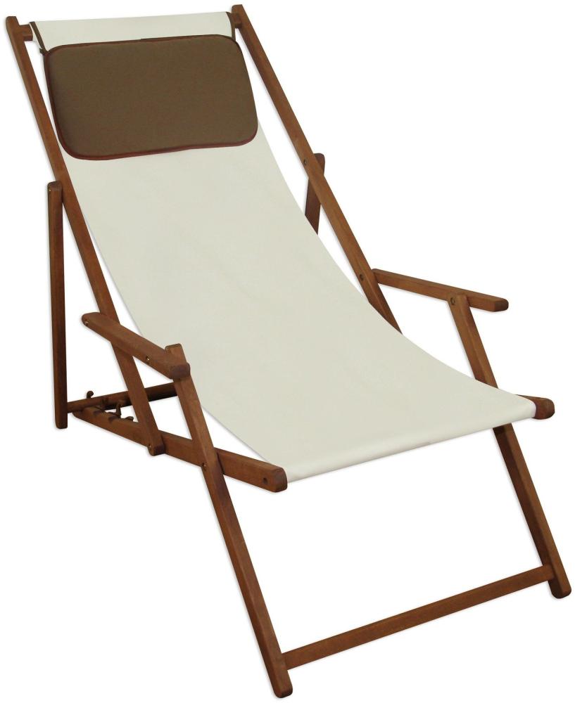 Deckchair weiß Liegestuhl klappbare Sonnenliege Gartenliege Holz Strandstuhl Gartenmöbel 10-303 KD Bild 1