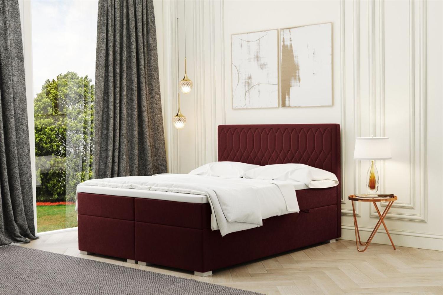 Boxspringbett Schlafzimmerbett DUSTY 200x200cm in Stoff Riviera Weinrot Bild 1