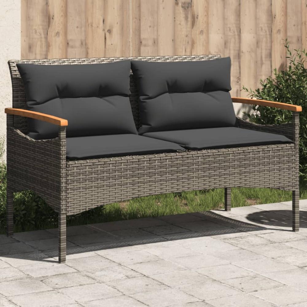 vidaXL Gartenbank mit Kissen 116x62,5x74 cm Grau Poly Rattan Bild 1