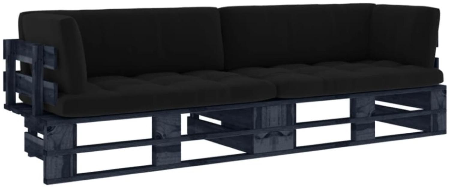 2-Sitzer-Palettensofa mit Kissen Schwarz Kiefer Imprägniert Bild 1